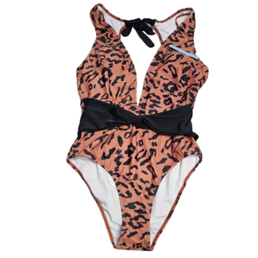NWT Live Life On The Beach Animal Print V Cut One Piece Swimsuit size M